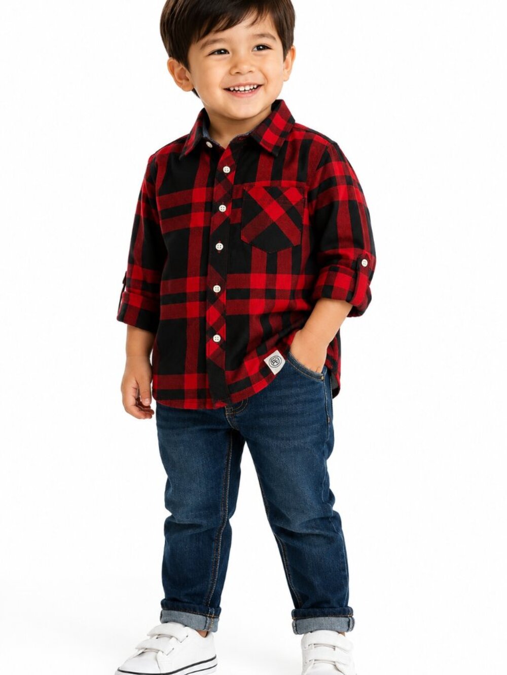 Perry Ellis Boy Red Black Buffalo Plaid Button Front Shirt 2T Cotton Toddler